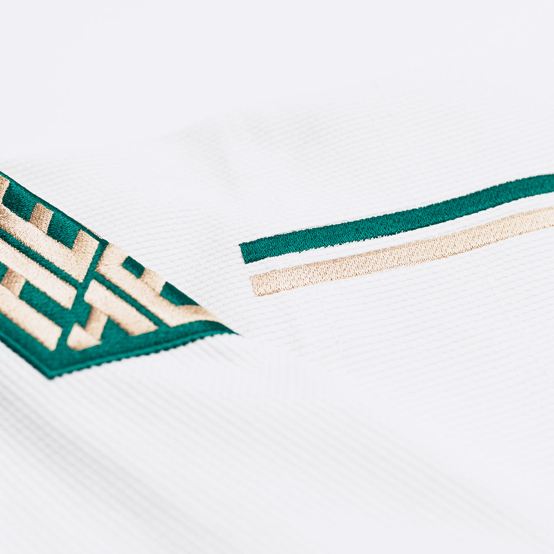 AESTHETIC The Competitor BJJ Gi Kimono - White/Pine Green sleeve details