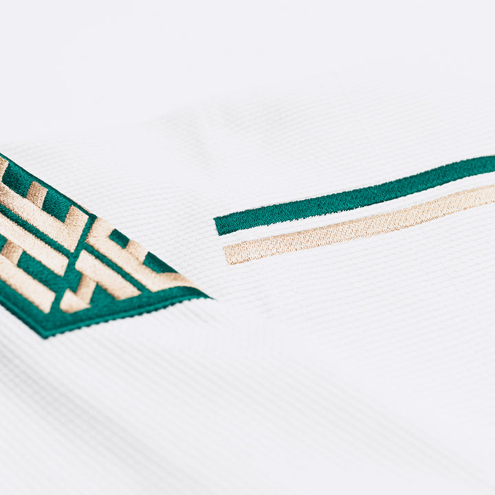 AESTHETIC The Competitor BJJ Gi Kimono - White/Pine Green sleeve details
