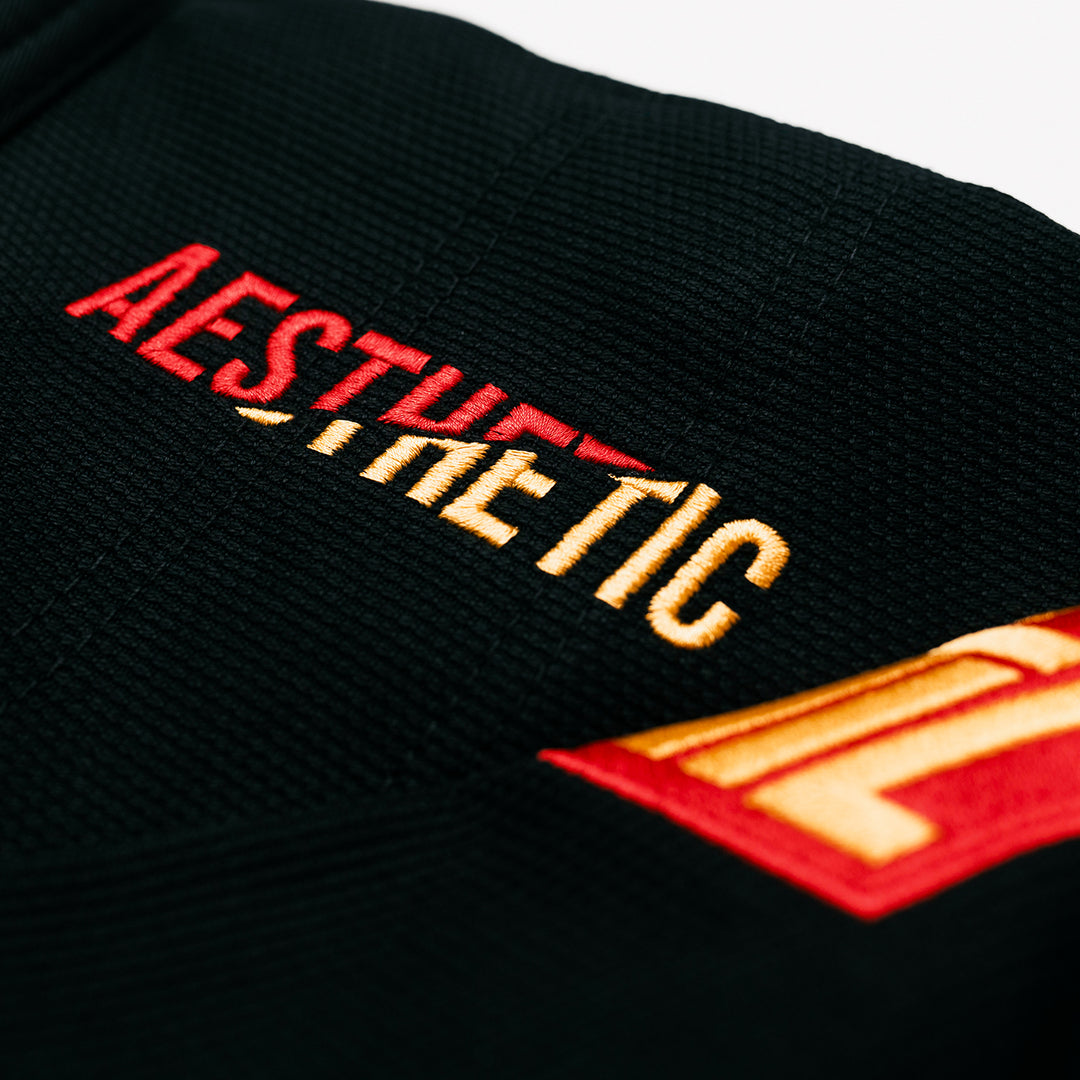 AESTHETIC The Competitor BJJ Gi – Black/Carmine Red jacket sleeve details