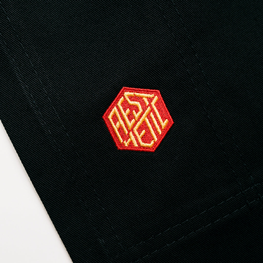 AESTHETIC The Competitor BJJ Gi – Black/Carmine Red pants logo close up