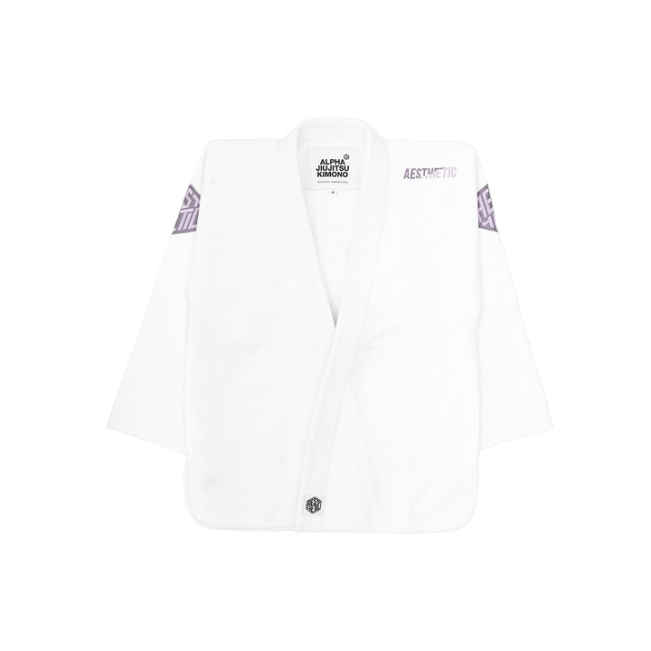 AESTHETIC The Alpha+ BJJ Gi – White/Lilac jacket front view