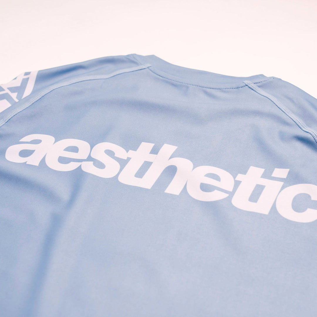AESTHETIC Axis Short Sleeve Rashguard - Steel Grey back close up