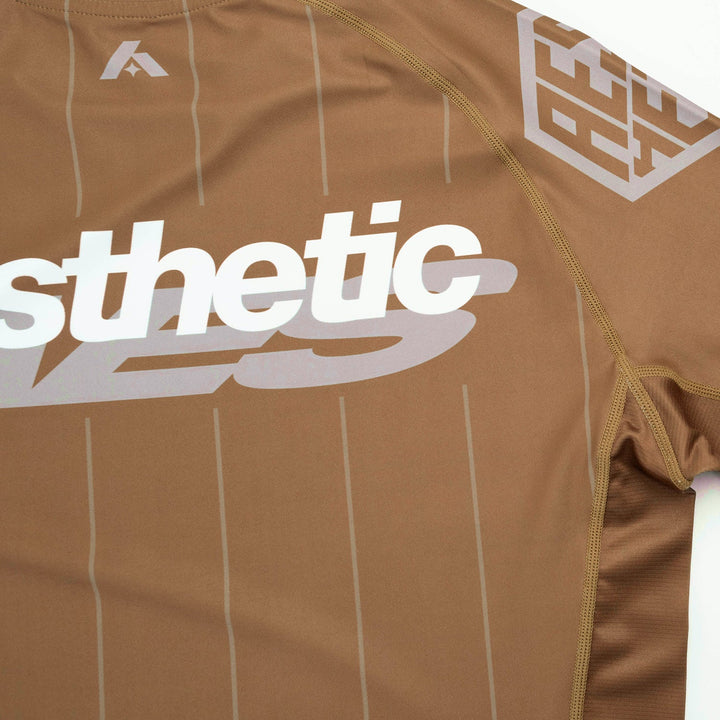 AESTHETIC UK Long Sleeve Ranked Rashguard 2026 Brown - logo close up