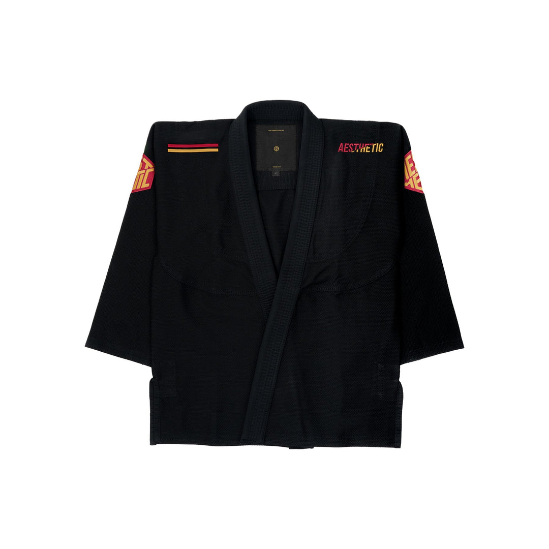 AESTHETIC The Competitor Kids BJJ Gi – Black/Carmine Red jacket front view