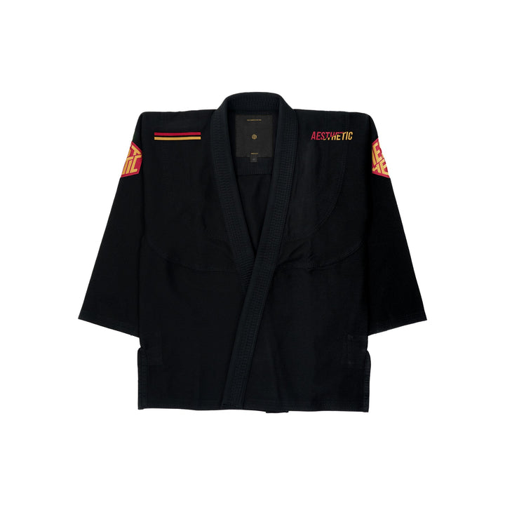 AESTHETIC The Competitor Kids BJJ Gi – Black/Carmine Red jacket front view
