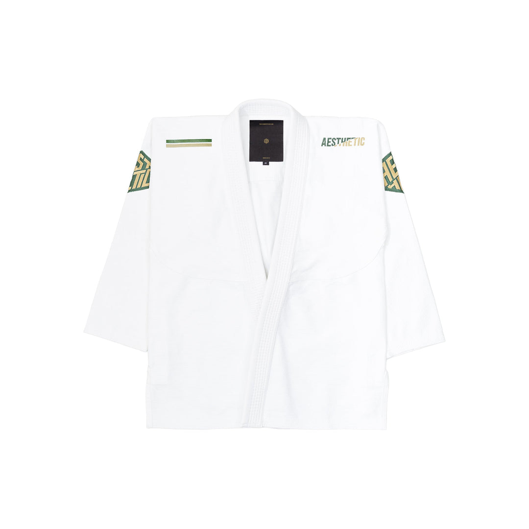 AESTHETIC The Competitor BJJ Gi Kimono - White/Pine Green Jacket front view