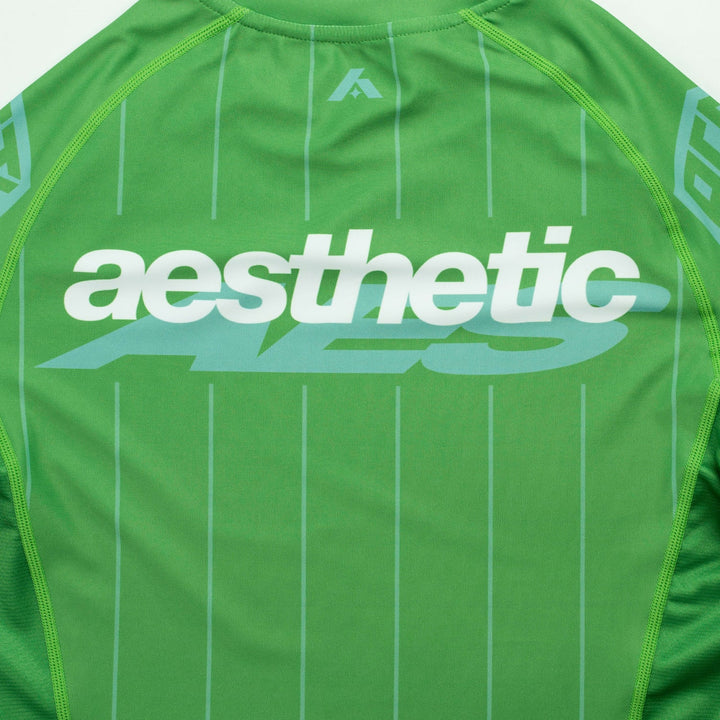 AESTHETIC UK Youth Short Sleeve Ranked Rashguard 2026 Green - back logo details