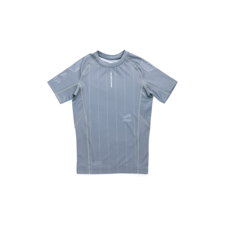AESTHETIC UK Youth Short Sleeve Ranked Rashguard 2026 Grey - front view