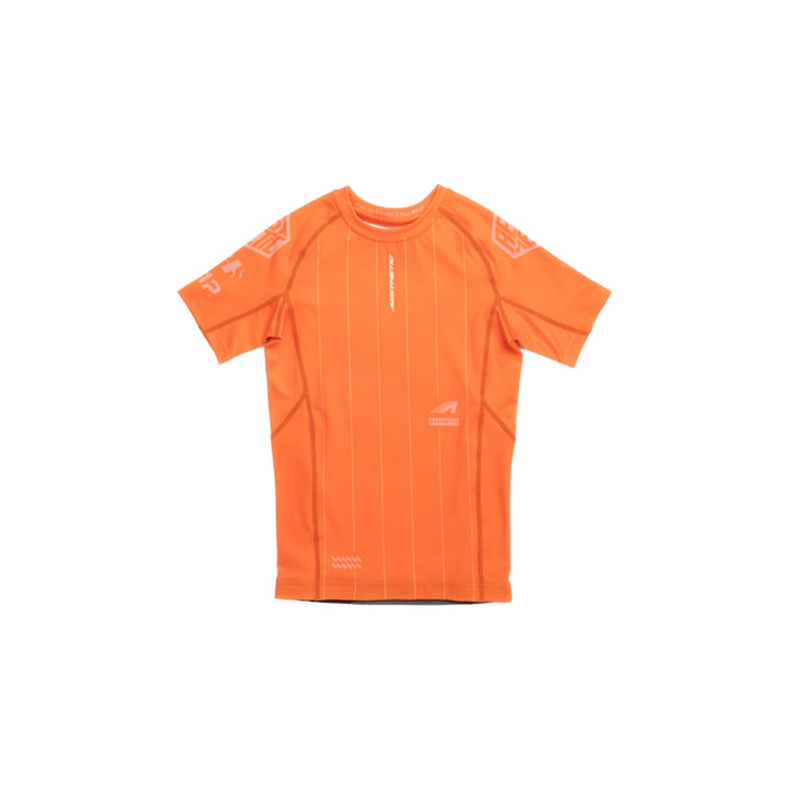 AESTHETIC UK Youth Short Sleeve Ranked Rashguard 2026 Orange - front view