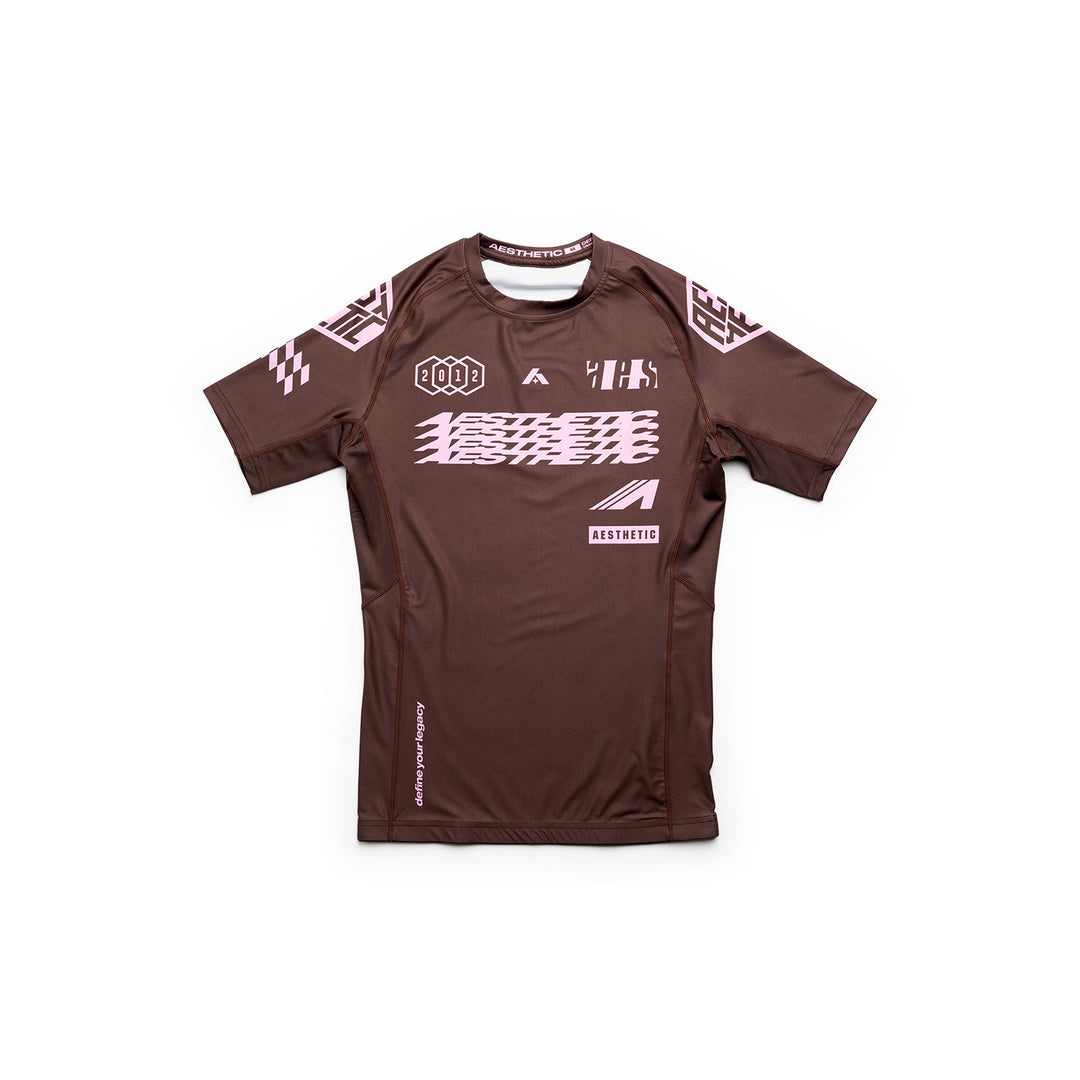 AESTHETIC Axis Short Sleeve Rashguard - Chestnut Brown front view