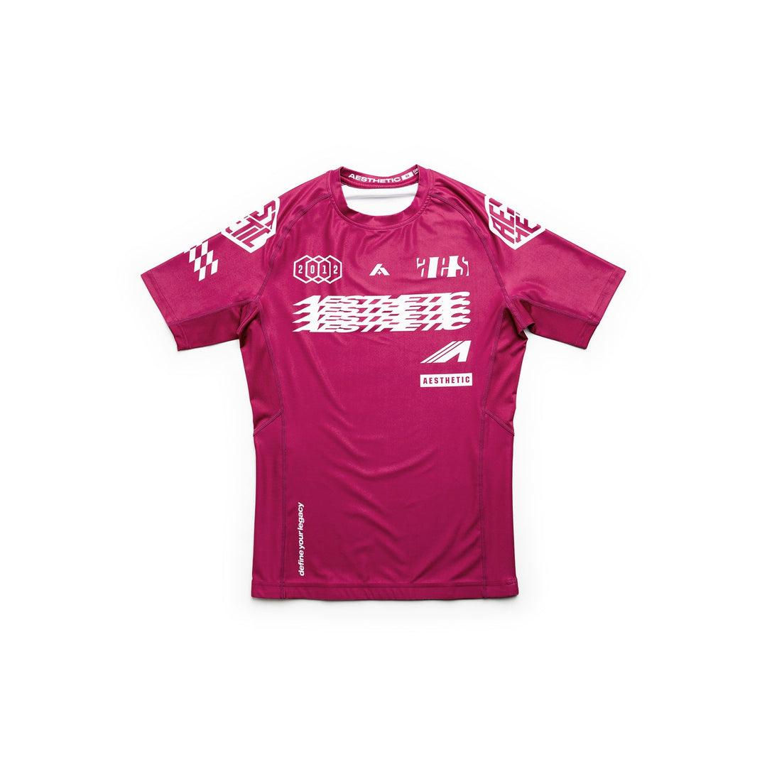 AESTHETIC Axis Short Sleeve Rashguard - Ruby Red front view
