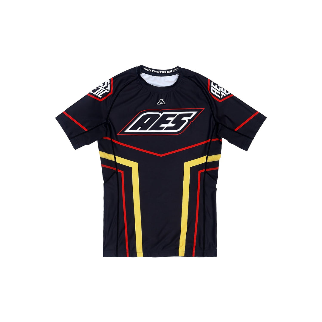 AESTHETIC Moto Owen Jones Short Sleeve BJJ Rashguard – Black front view