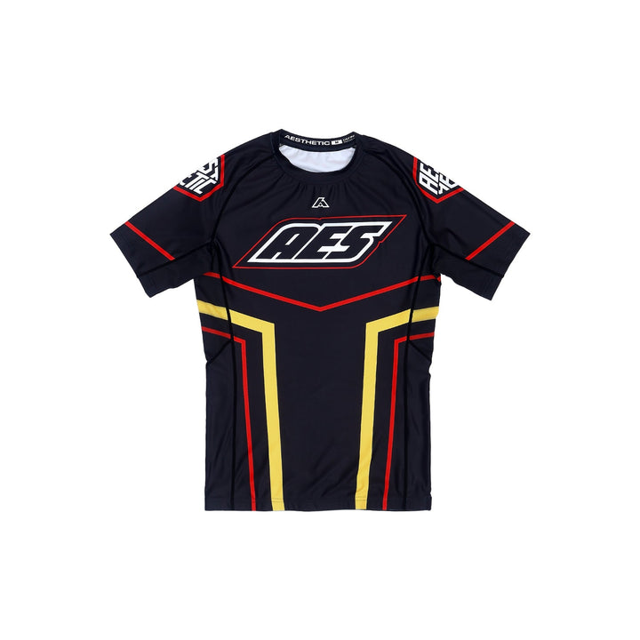 AESTHETIC Moto Owen Jones Short Sleeve BJJ Rashguard – Black front view