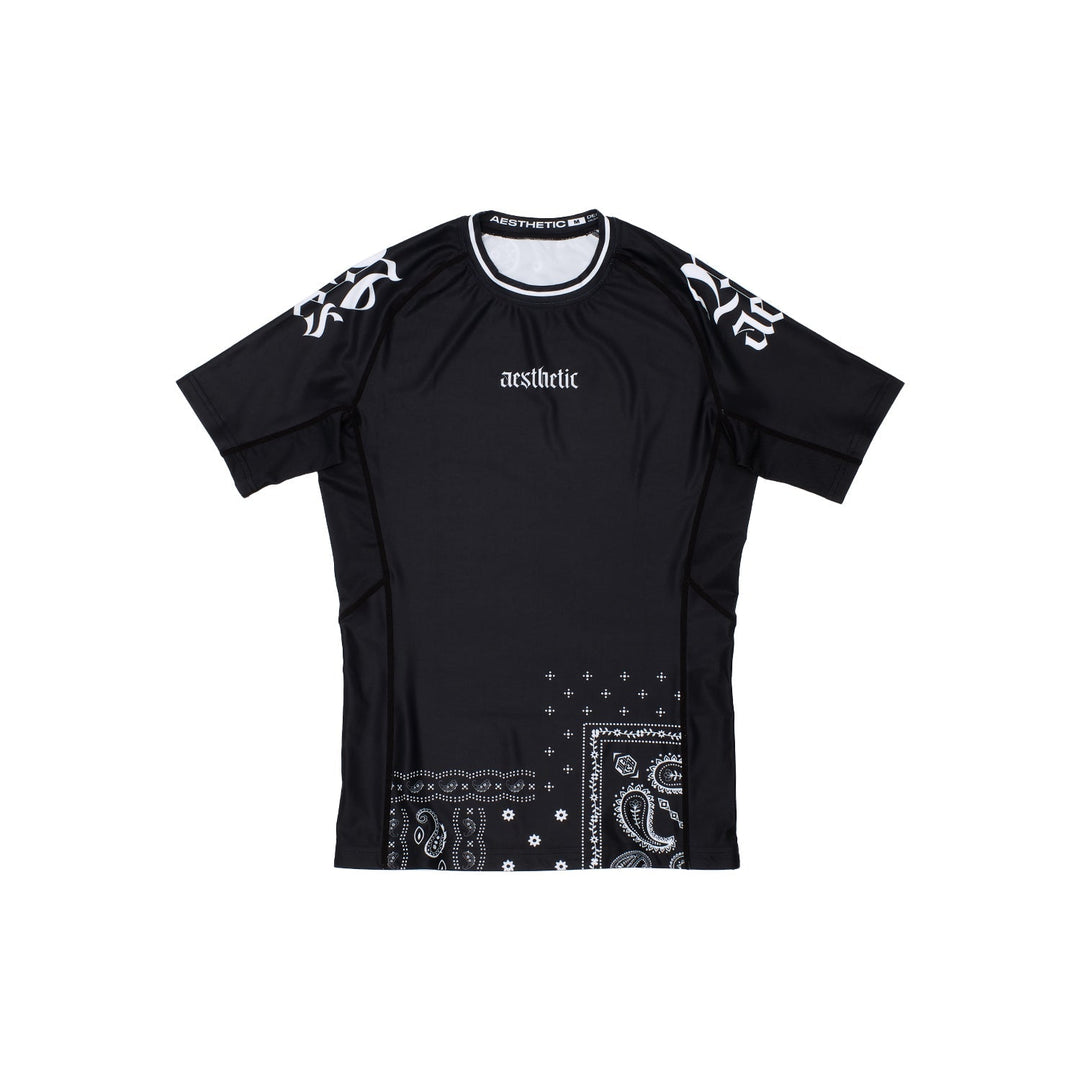 AESTHETIC Paisley Short Sleeve BJJ Rashguard – Black front view
