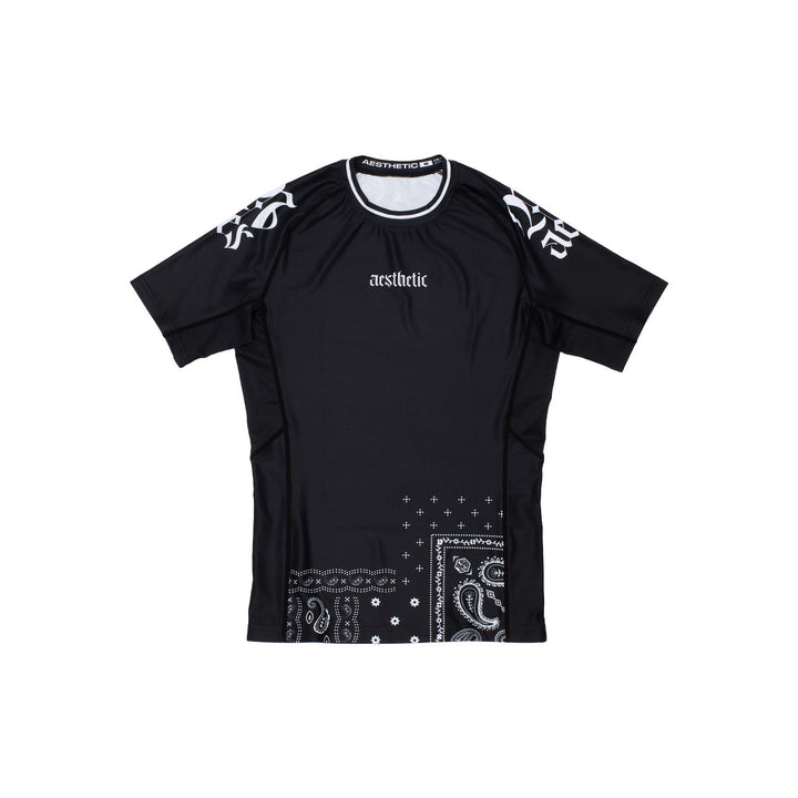 AESTHETIC Paisley Short Sleeve BJJ Rashguard – Black front view