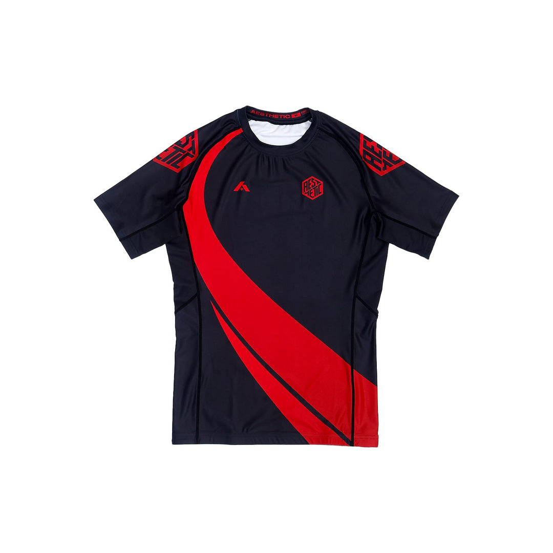 AESTHETIC Union Owen Jones Short Sleeve BJJ Rashguard – Black front view