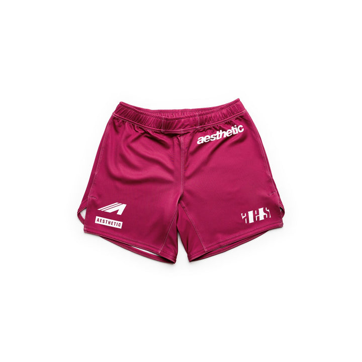 AESTHETIC Axis Combat Shorts – Ruby Red front view