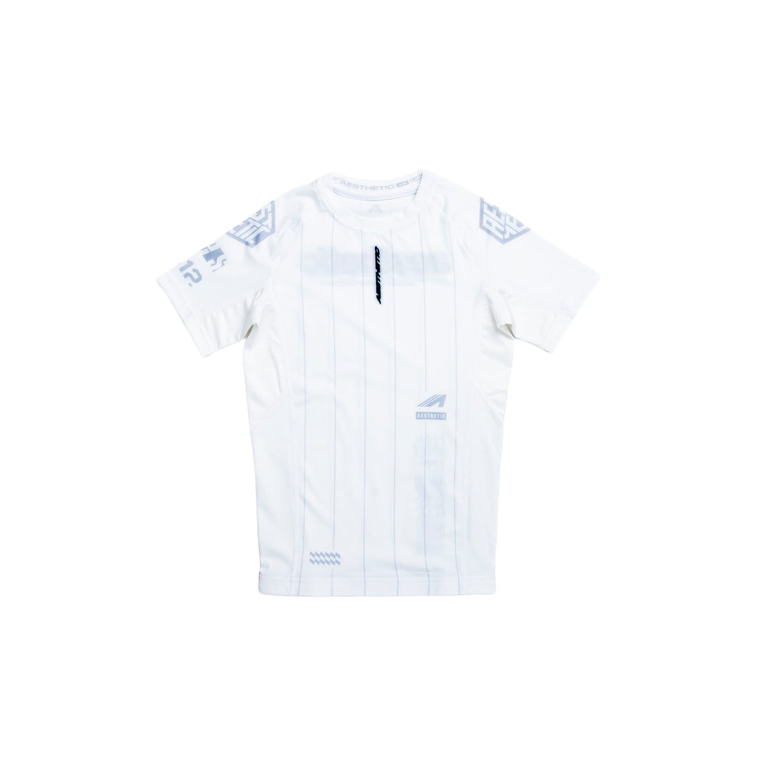 AESTHETIC UK Youth Short Sleeve Ranked Rashguard 2026 White - front view