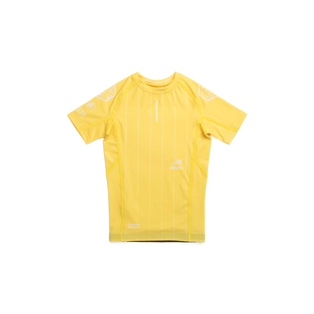 AESTHETIC UK Youth Short Sleeve Ranked Rashguard 2026 Yellow - front view